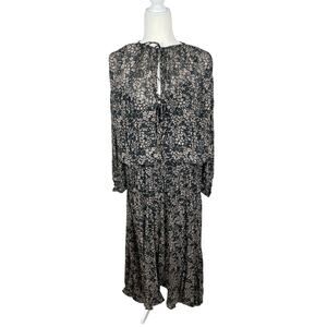 Isabel Marant Étoile Laureli Floral Print Viscose Midi Dress Black Sz 38/6 NEW